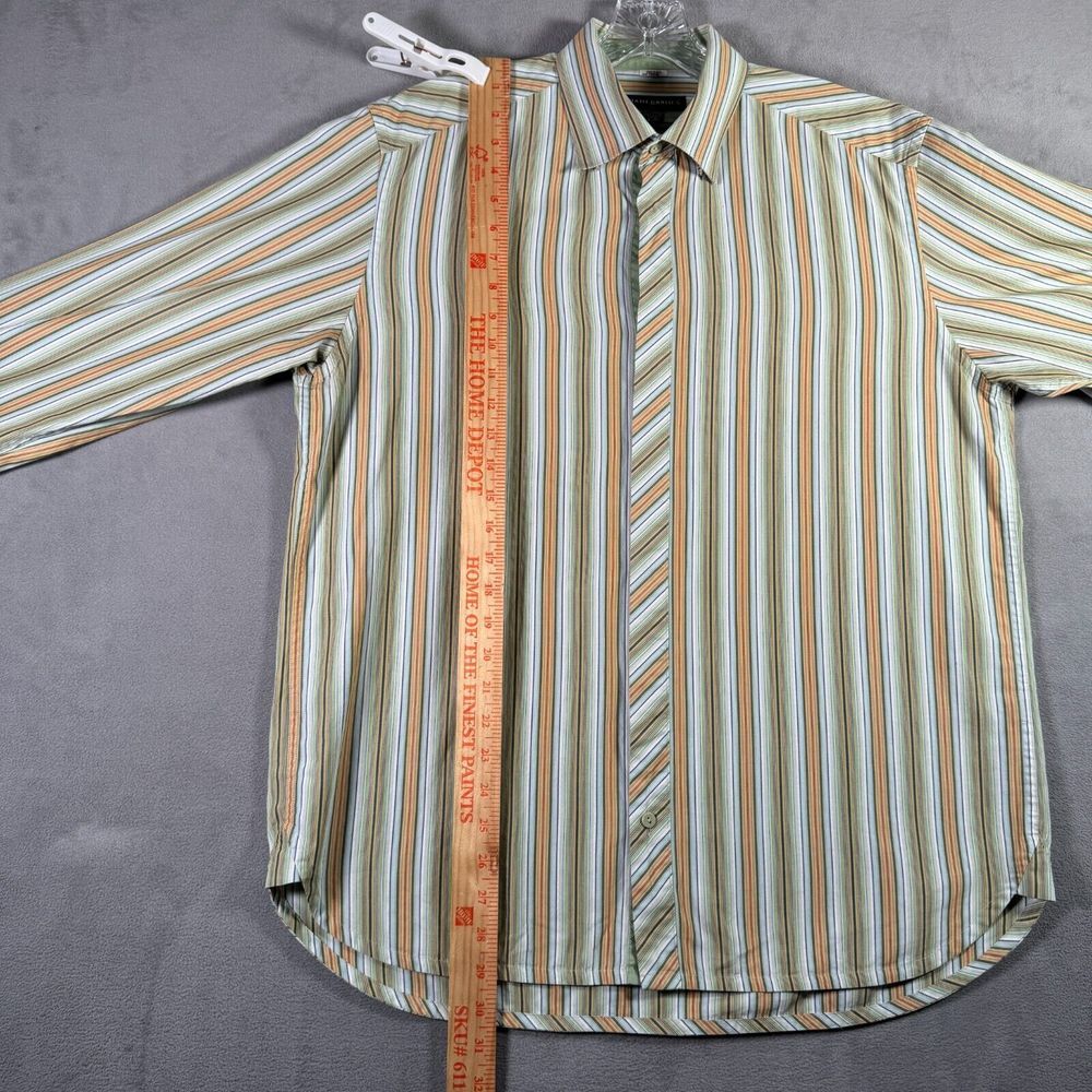 Jhane Barnes Shirt Mens L Green Peach Striped Button Up Long Sleeve Flip Cuff - Picture 6 of 11